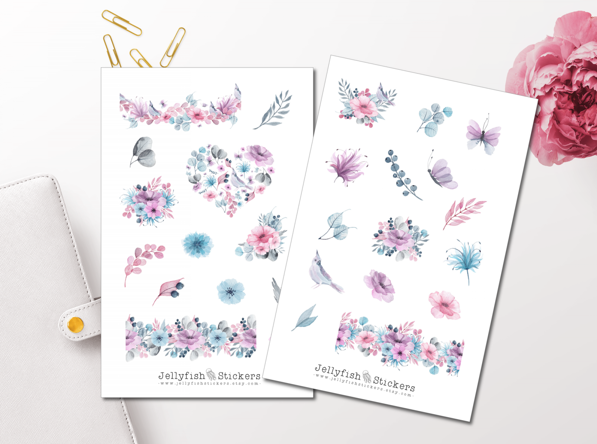 Lila Blumen Sticker Set